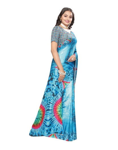 Blue Printed Silk Saree