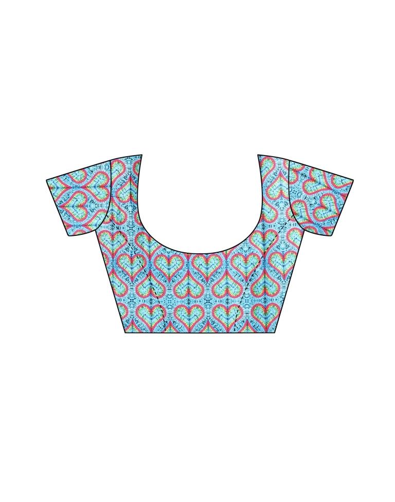 Blue Printed Silk Saree