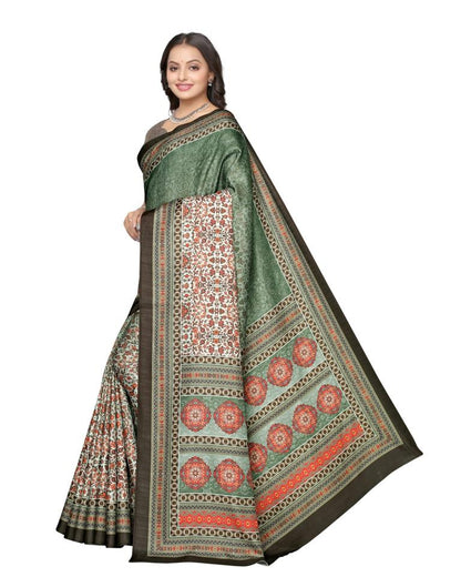 Olive Green Printed Silk Saree