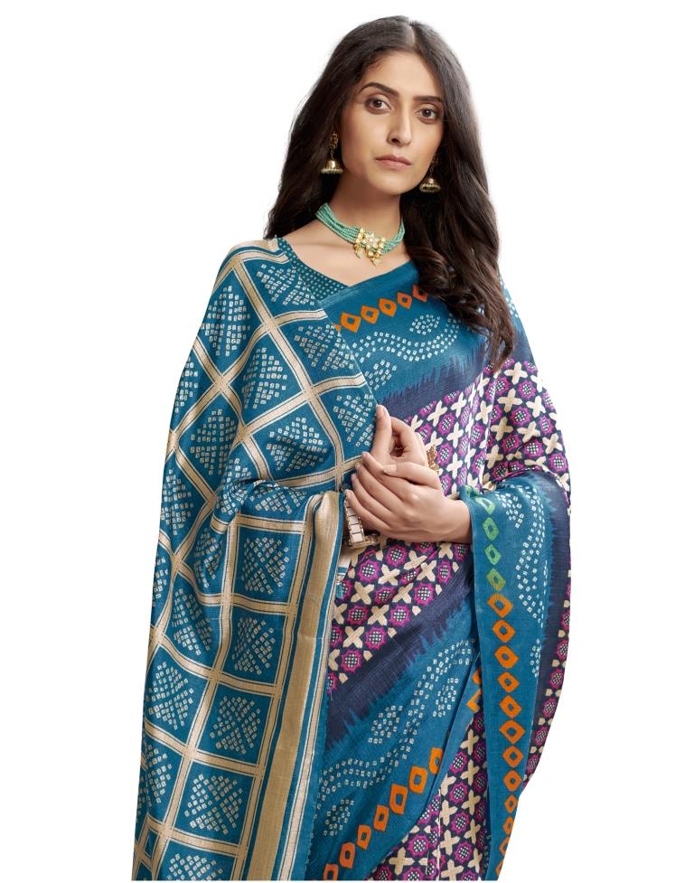 Blue Coloured Poly Silk Printed Casual saree | Sudathi