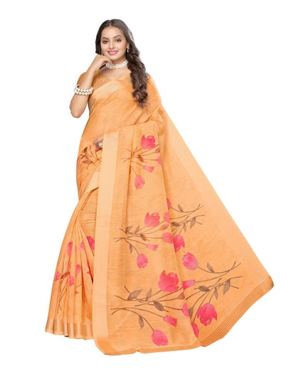 Orange Coloured Cotton Blend Printed Jari Border Partywear saree | Leemboodi