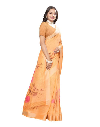Orange Coloured Cotton Blend Printed Jari Border Partywear saree | Leemboodi