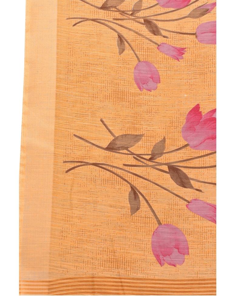 Orange Coloured Cotton Blend Printed Jari Border Partywear saree | Leemboodi