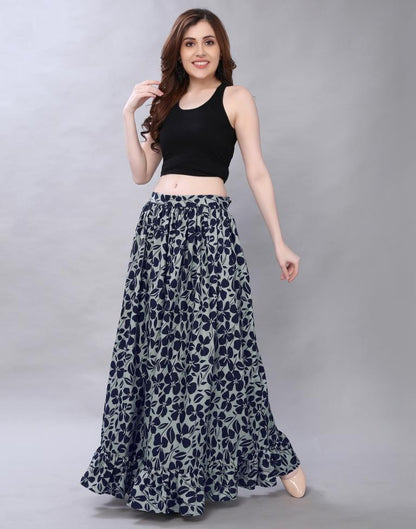 Grey Coloured Crepe Mill Printed Skirt | Sudathi