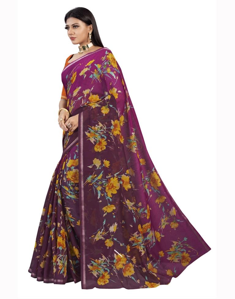 Purple Coloured Cotton Blend Printed Jari Border Casual saree | Leemboodi