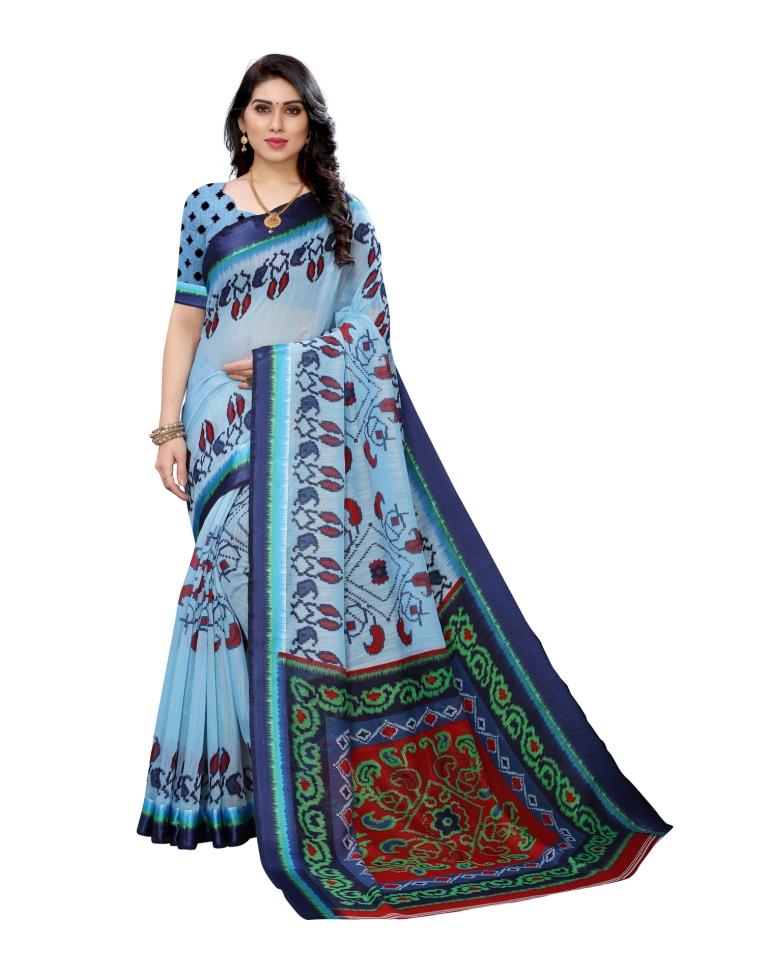Sky Blue Coloured Cotton Blend Printed Casual saree | Leemboodi