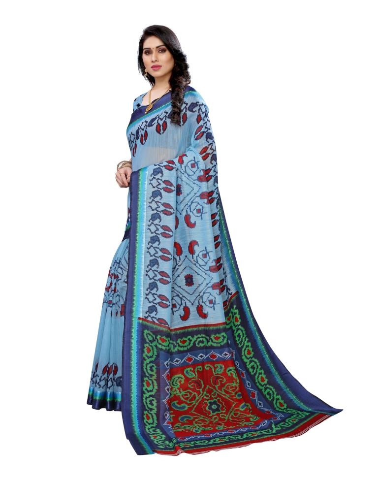 Sky Blue Coloured Cotton Blend Printed Casual saree | Leemboodi