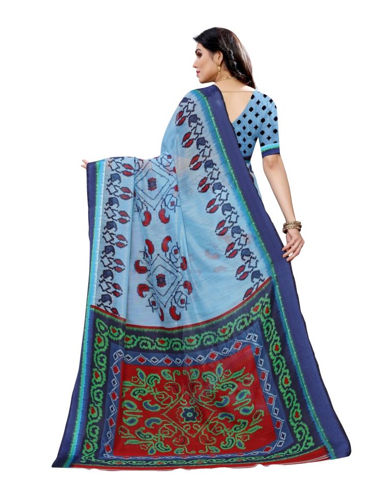 Sky Blue Coloured Cotton Blend Printed Casual saree | Leemboodi