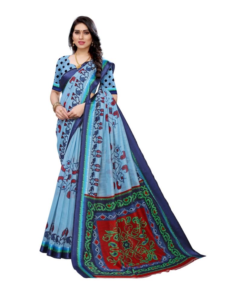 Sky Blue Coloured Cotton Blend Printed Casual saree | Leemboodi