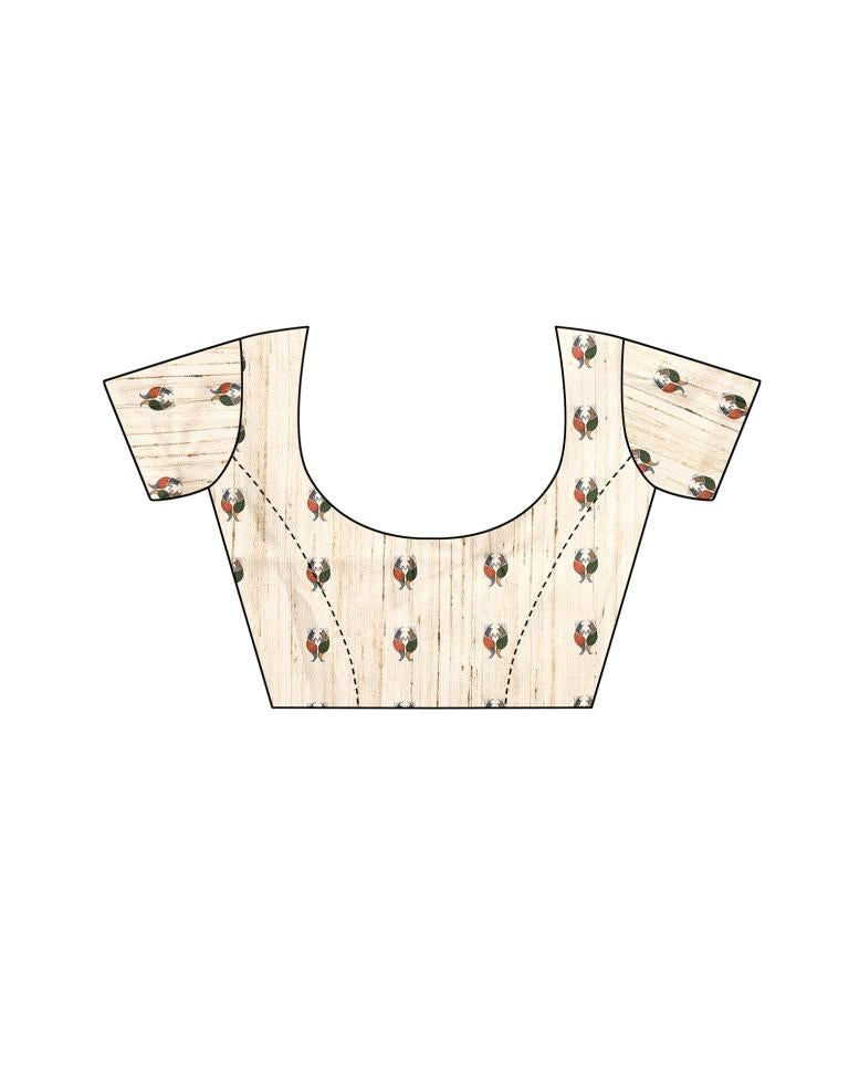 Cream Coloured Art Silk Digital Printed Casual saree | Sudathi