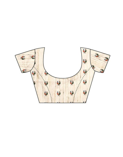 Cream Coloured Art Silk Digital Printed Casual saree | Sudathi