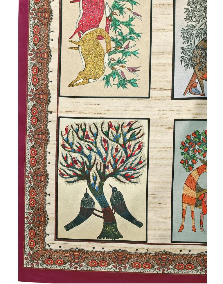 Cream Coloured Art Silk Digital Printed Casual saree | Sudathi