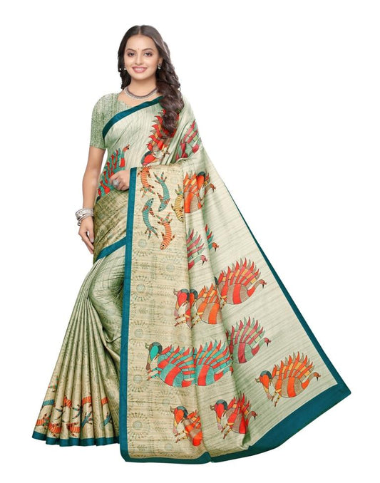 Mint Green Coloured Art Silk Digital Printed Partywear saree | Leemboodi