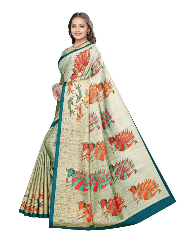 Mint Green Coloured Art Silk Digital Printed Partywear saree | Leemboodi