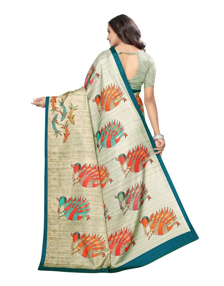 Mint Green Coloured Art Silk Digital Printed Partywear saree | Leemboodi