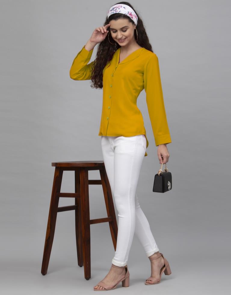 Ambitious Mustard Yellow Coloured Dyed Thick Georgette Tops | Sudathi