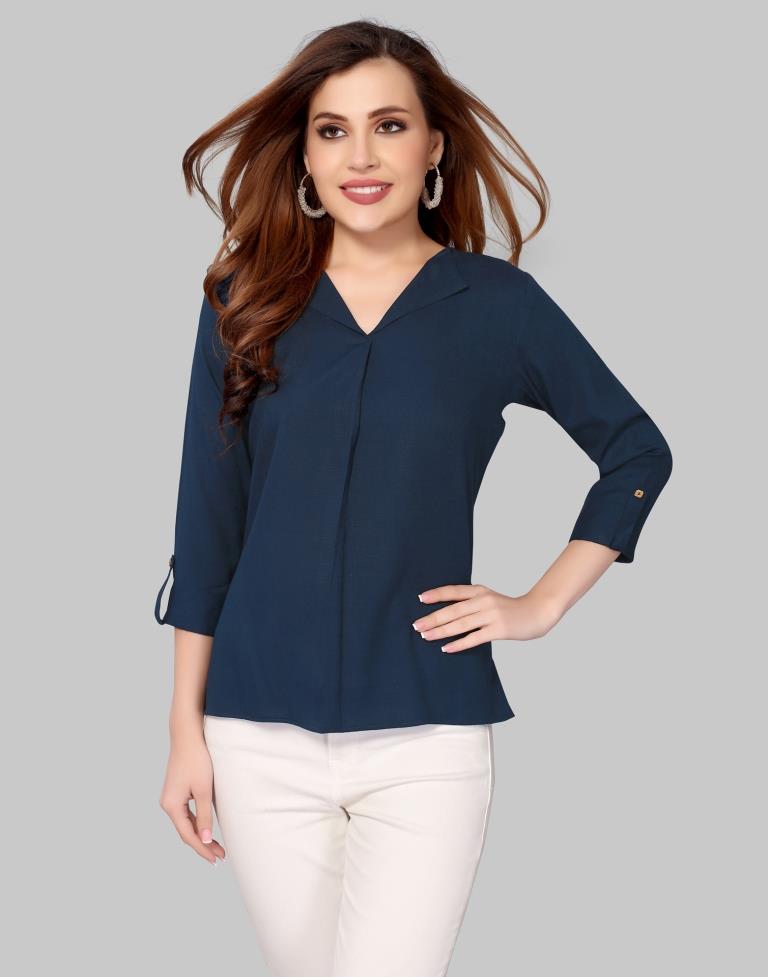 Navy Blue Colored Diva Slub Mill Dyed Top | Sudathi