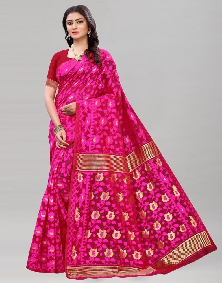 Pink Banarasi Cotton Saree