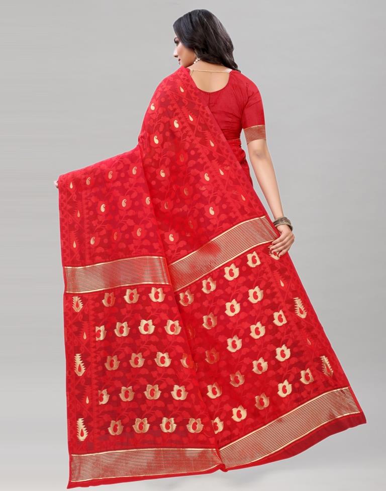 Red Banarasi Cotton Saree