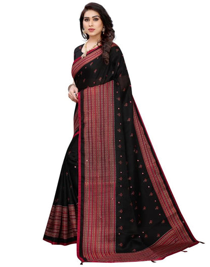 Black Coloured Poly Jute Printed Embellished Partywear saree | Sudathi