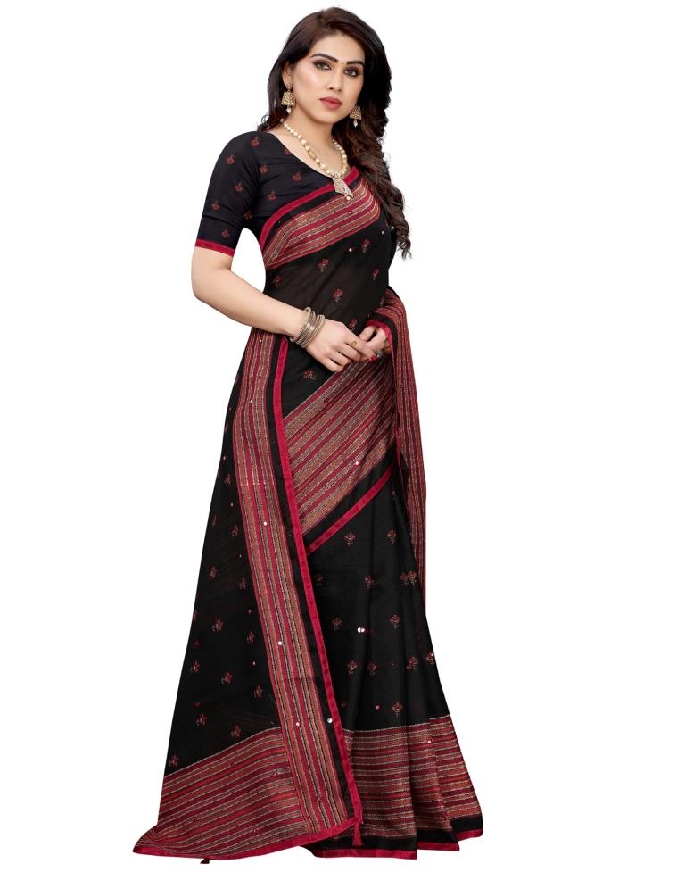 Black Coloured Poly Jute Printed Embellished Partywear saree | Sudathi