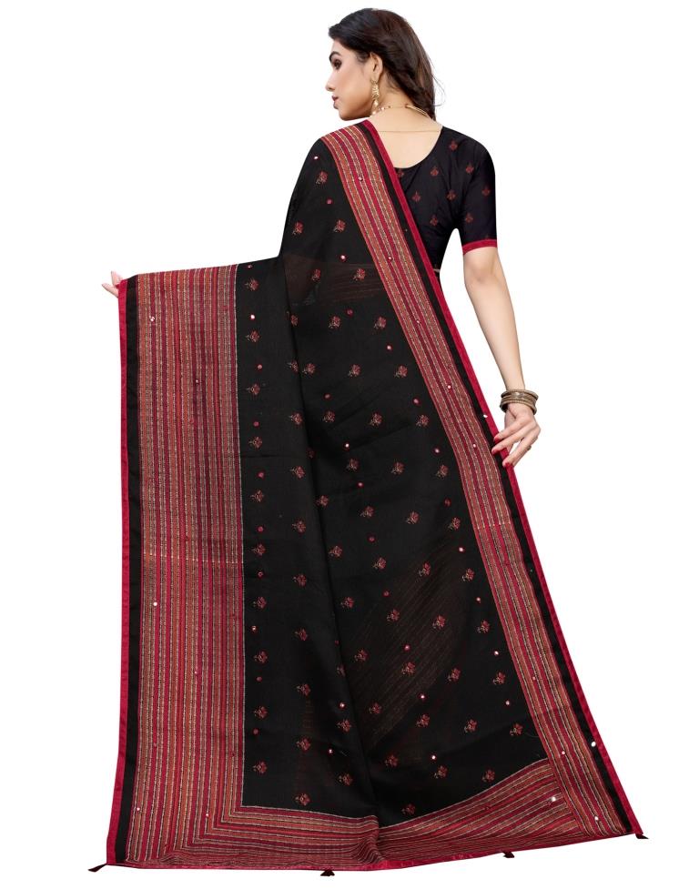 Black Coloured Poly Jute Printed Embellished Partywear saree | Sudathi