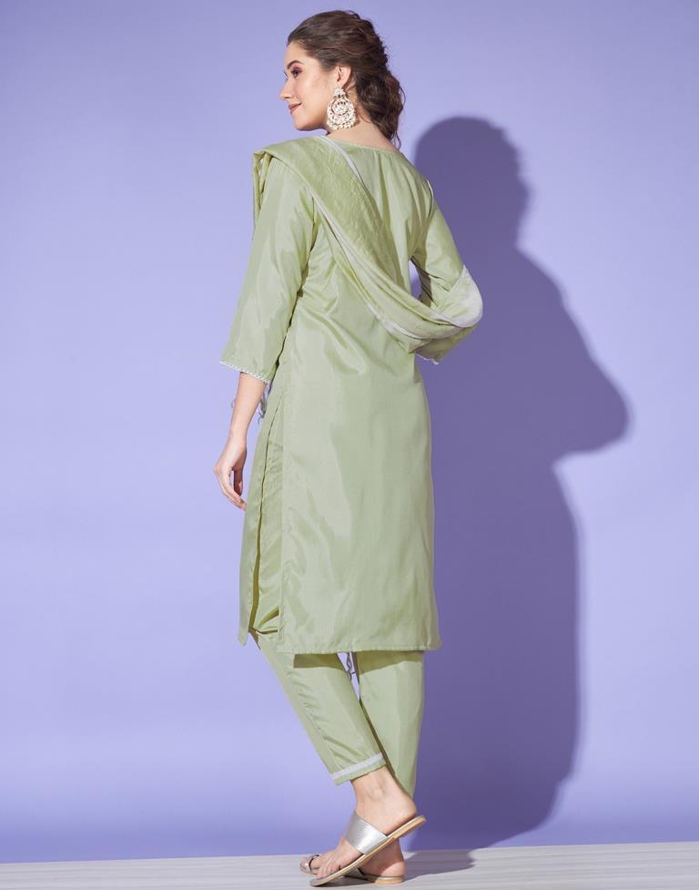 Green Cotton Printed Kurta Set With Dupatta