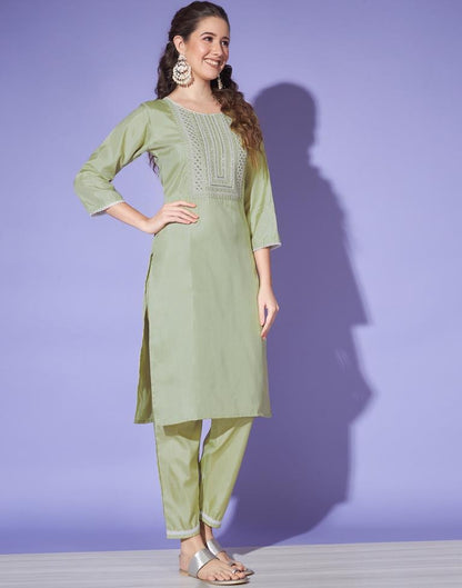 Green Cotton Printed Kurta Set With Dupatta