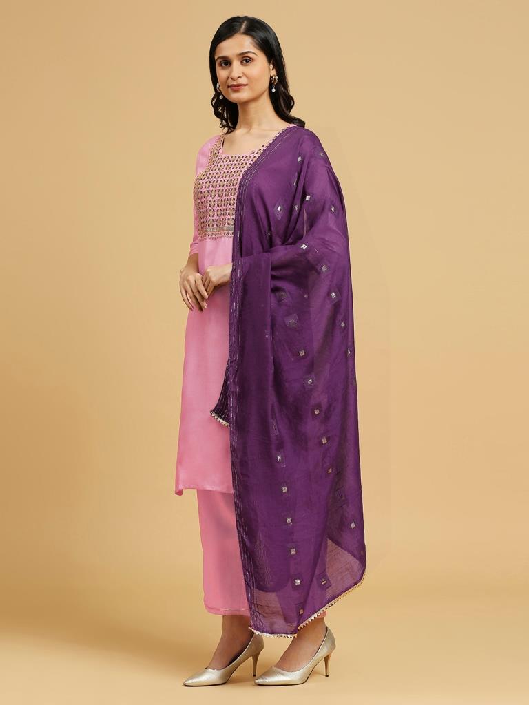 Pink Cotton Printed Kurta Set With Dupatta