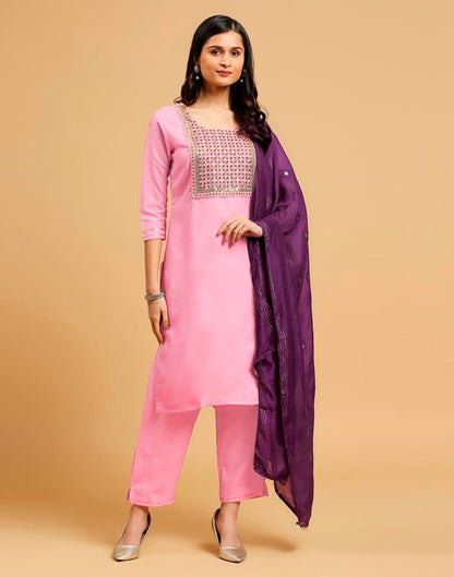 Pink Cotton Printed Kurta Set With Dupatta