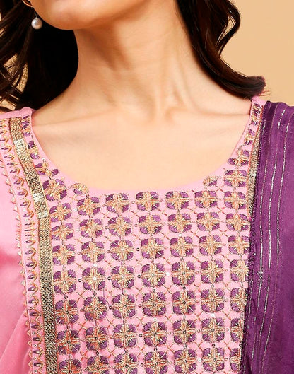 Pink Cotton Printed Kurta Set With Dupatta