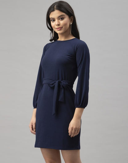 Dreamy Navy Blue Coloured Knitted Lycra Dress | Leemboodi