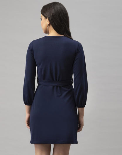 Dreamy Navy Blue Coloured Knitted Lycra Dress | Leemboodi