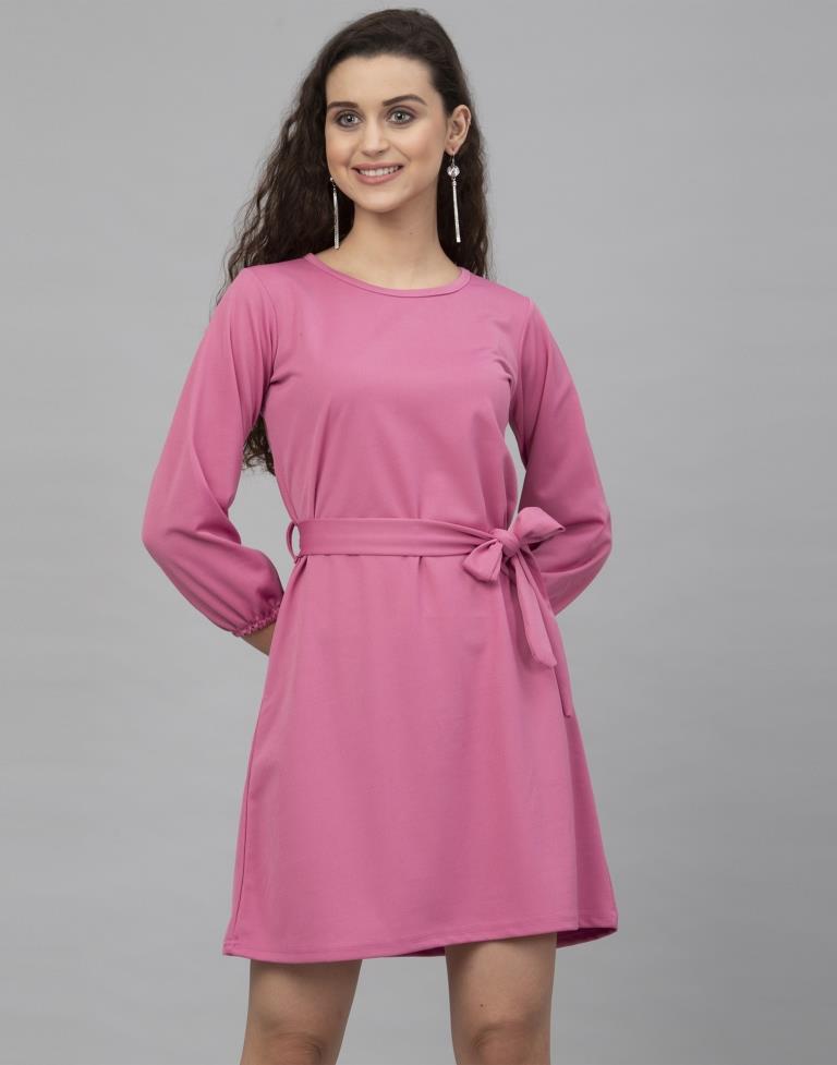 Divine Pink Coloured Knitted Lycra Dress | Leemboodi