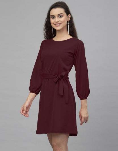 Classic Maroon Coloured Knitted Lycra Dress | Leemboodi