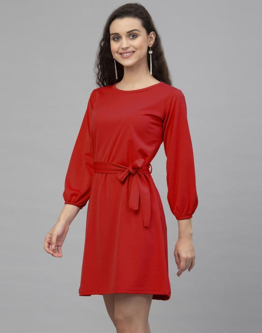 Classy Red Coloured Knitted Lycra Dress | Sudathi