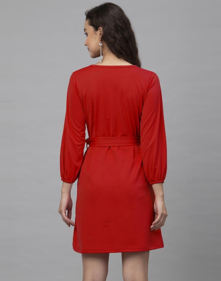 Classy Red Coloured Knitted Lycra Dress | Sudathi