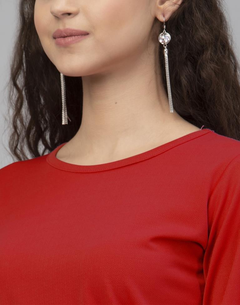 Classy Red Coloured Knitted Lycra Dress | Sudathi