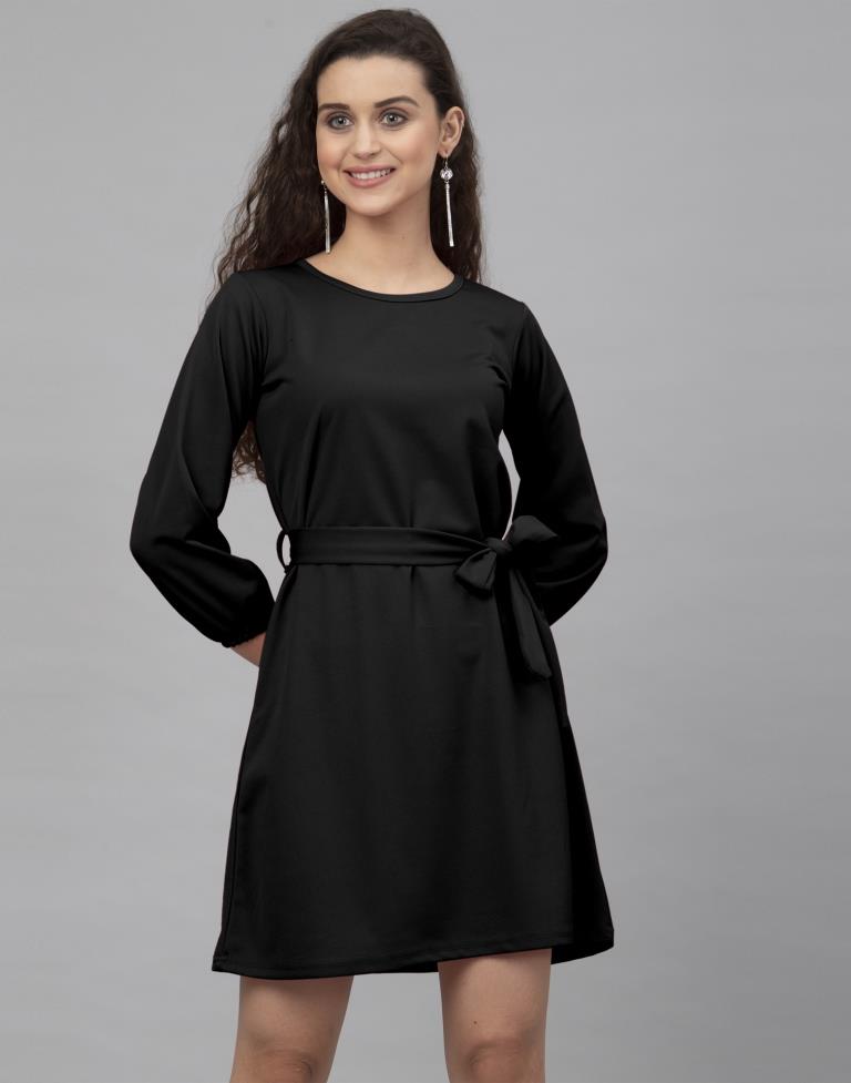 Desirable Black Coloured Knitted Lycra Dress | Leemboodi