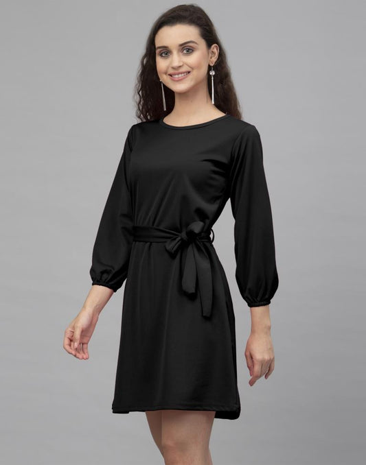 Desirable Black Coloured Knitted Lycra Dress | Leemboodi