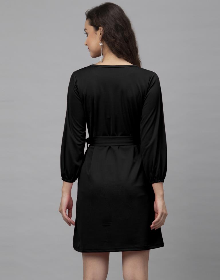 Desirable Black Coloured Knitted Lycra Dress | Leemboodi