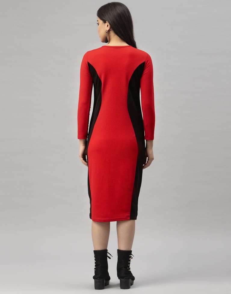 Designer Red Coloured Knitted Lycra Bodycon | Sudathi
