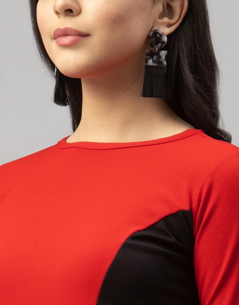 Designer Red Coloured Knitted Lycra Bodycon | Sudathi