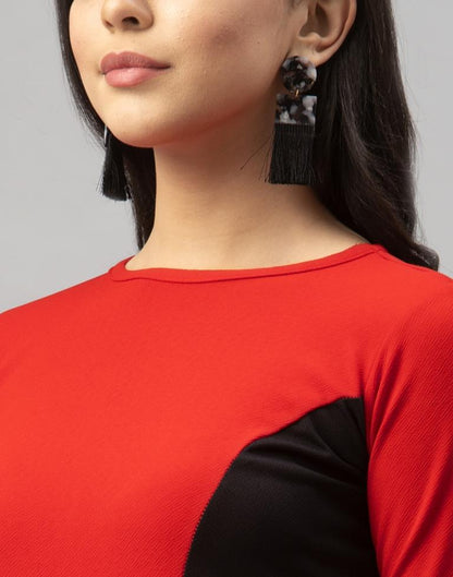 Designer Red Coloured Knitted Lycra Bodycon | Sudathi