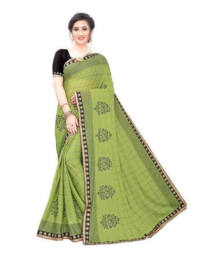 Parrot Green Coloured Lycra Printed Partywear saree | Sudathi