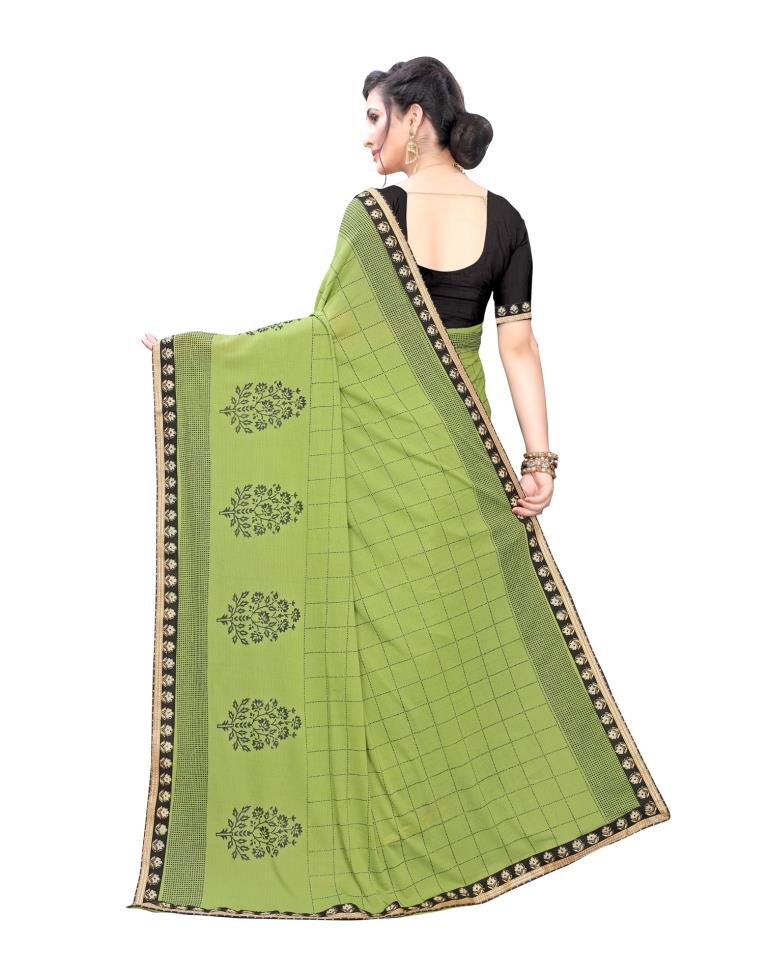 Parrot Green Coloured Lycra Printed Partywear saree | Sudathi