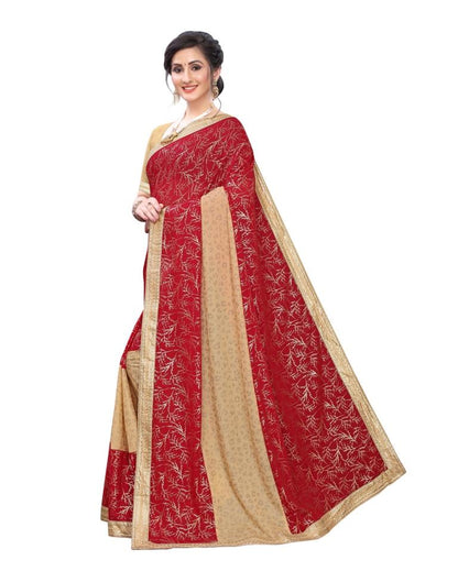 Red Coloured Lycra Printed Laced Partywear saree | Sudathi