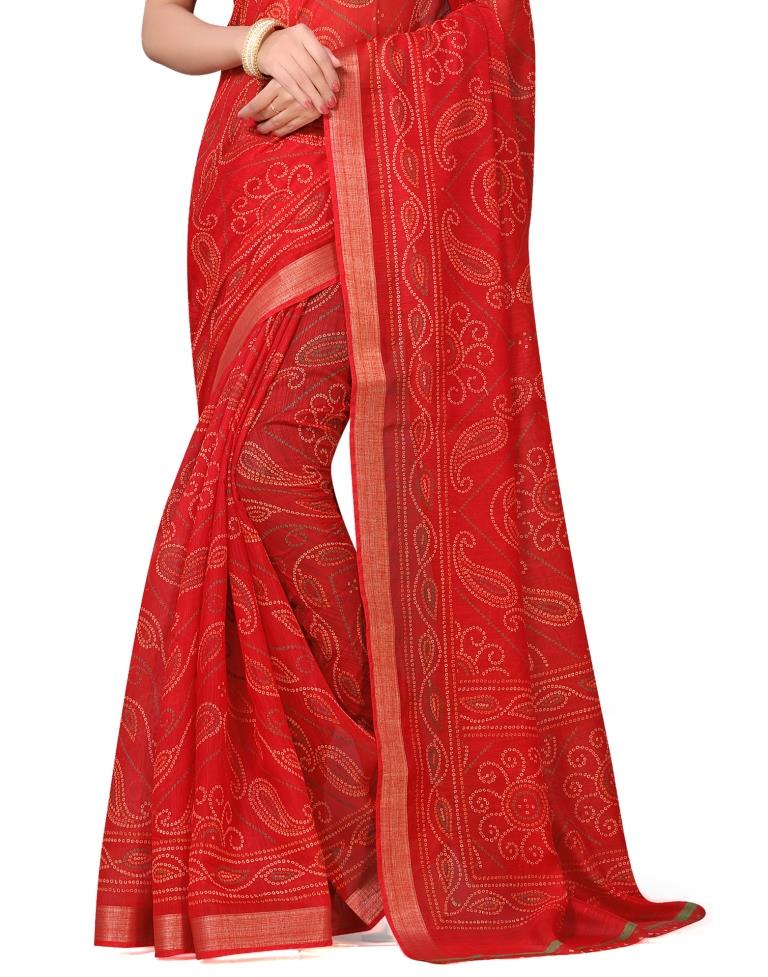 Red Coloured Bandhni Printed Cotton Saree | Sudathi