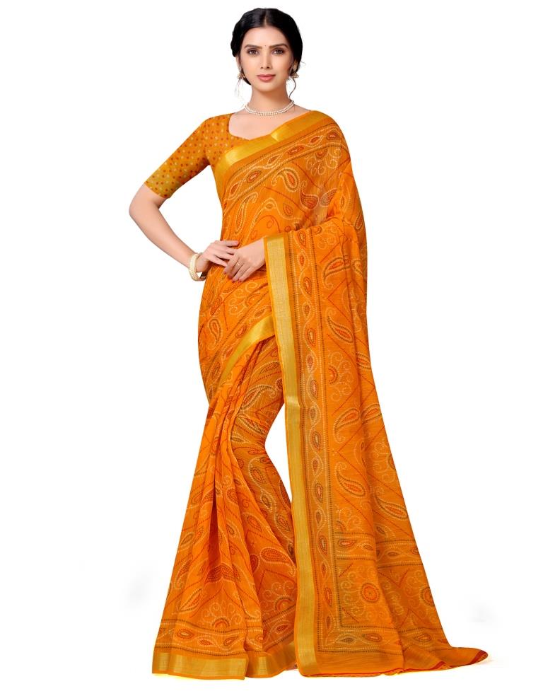 Orange Coloured Bandhni Printed Cotton Saree | Sudathi