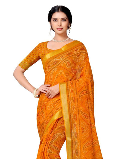 Orange Coloured Bandhni Printed Cotton Saree | Sudathi